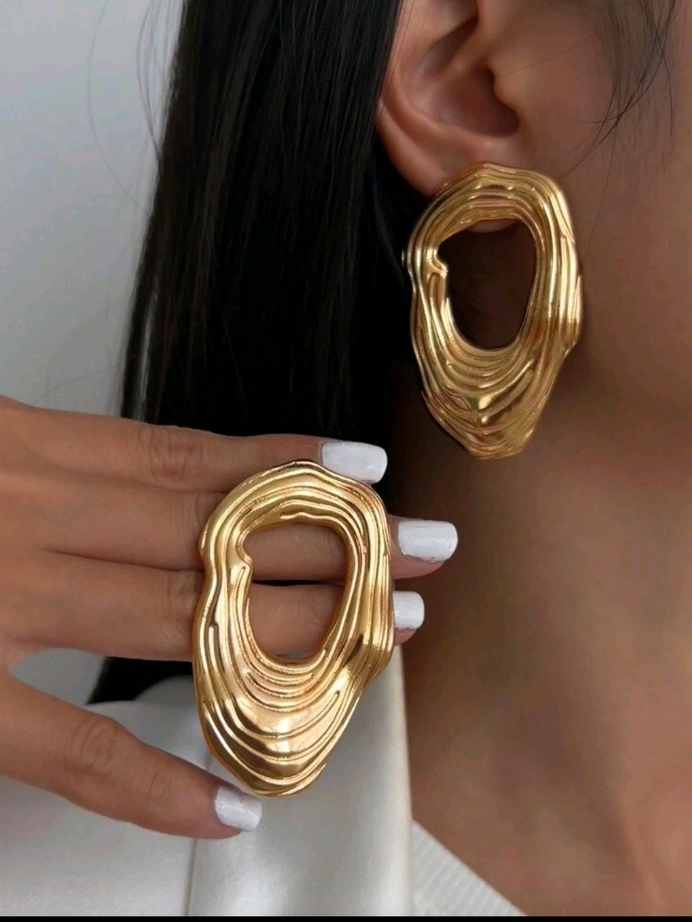 Gold Organic Sculpted Hoop Earrings - Women Jewelry